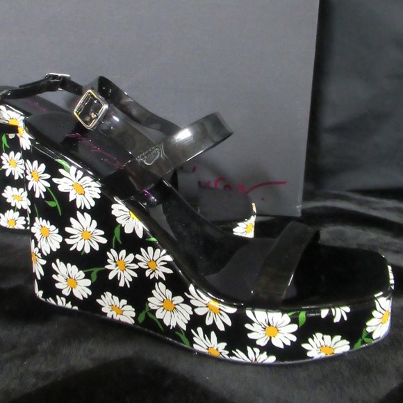 Betsey Johnson Black and White Floral Platform Sandals - Picture 2 of 13